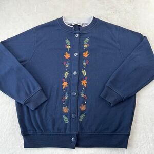 Bonnie Evans Vintage Embroidered Leaves Fall Button Up Sweatshirt Size Medium